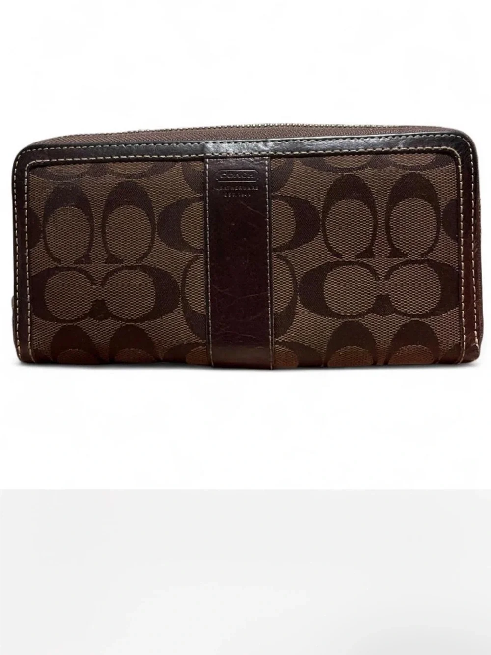 COACH Vintage Brown Signature Jacquard Zip Around Wallet